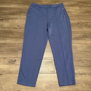 Elie Tahari Elastic Back Straight Leg Scuba Pant Pintucks Pockets Blue Sz XL NWT